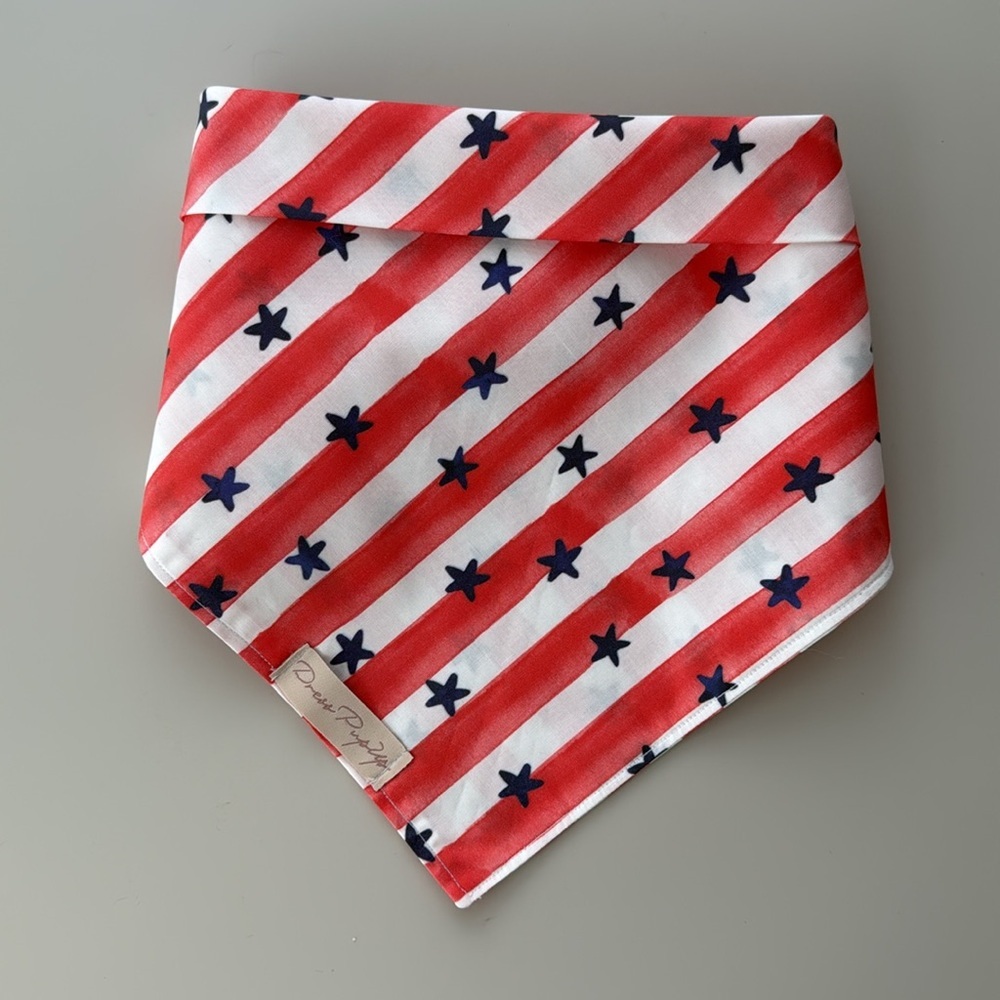Red and White Striped Dog Bandana with Blue Stars